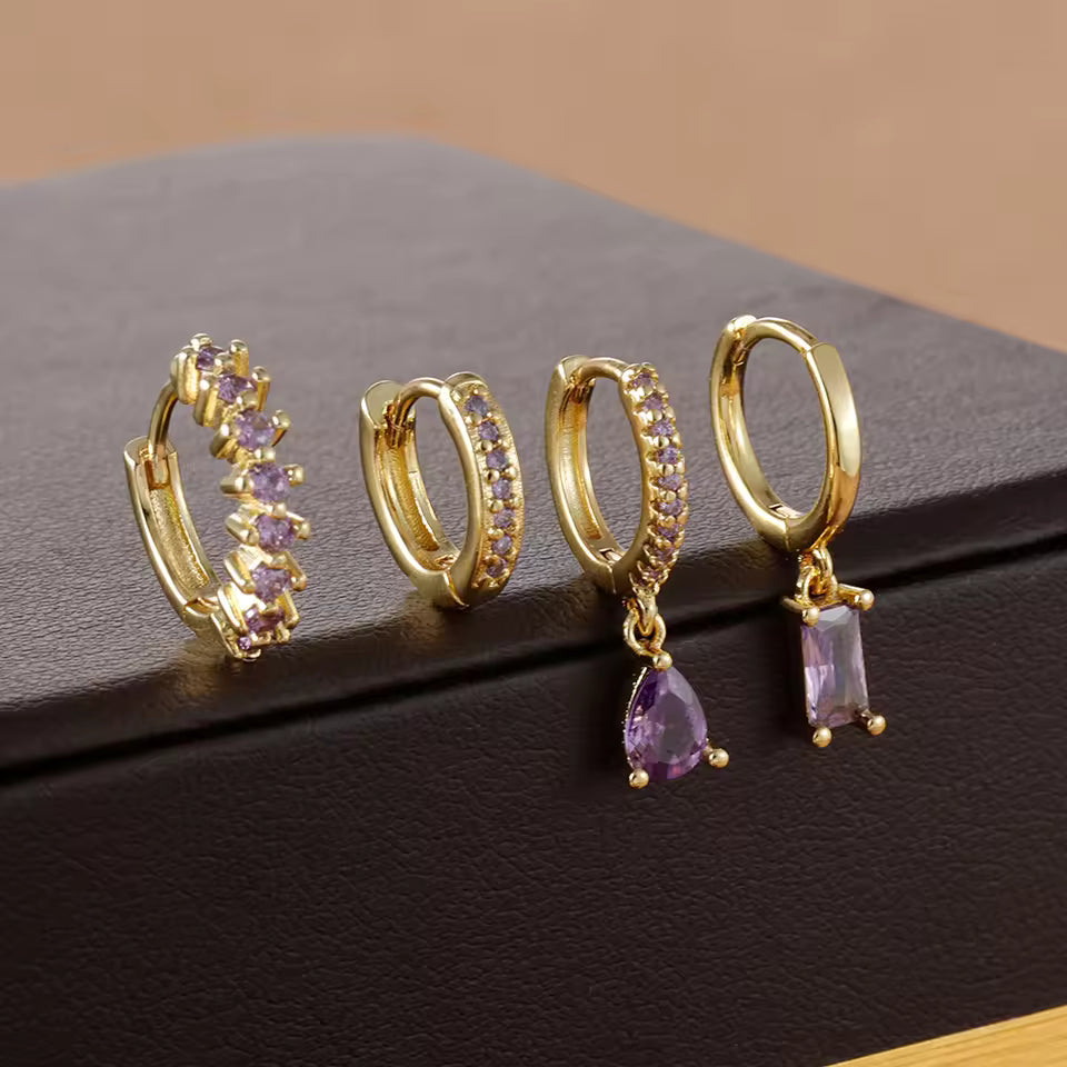 Korean Stainless Steel Zircon Water Drop Piercing Earrings Set For Women Simple Huggie Square Hoop Earring Fashion Jewelry