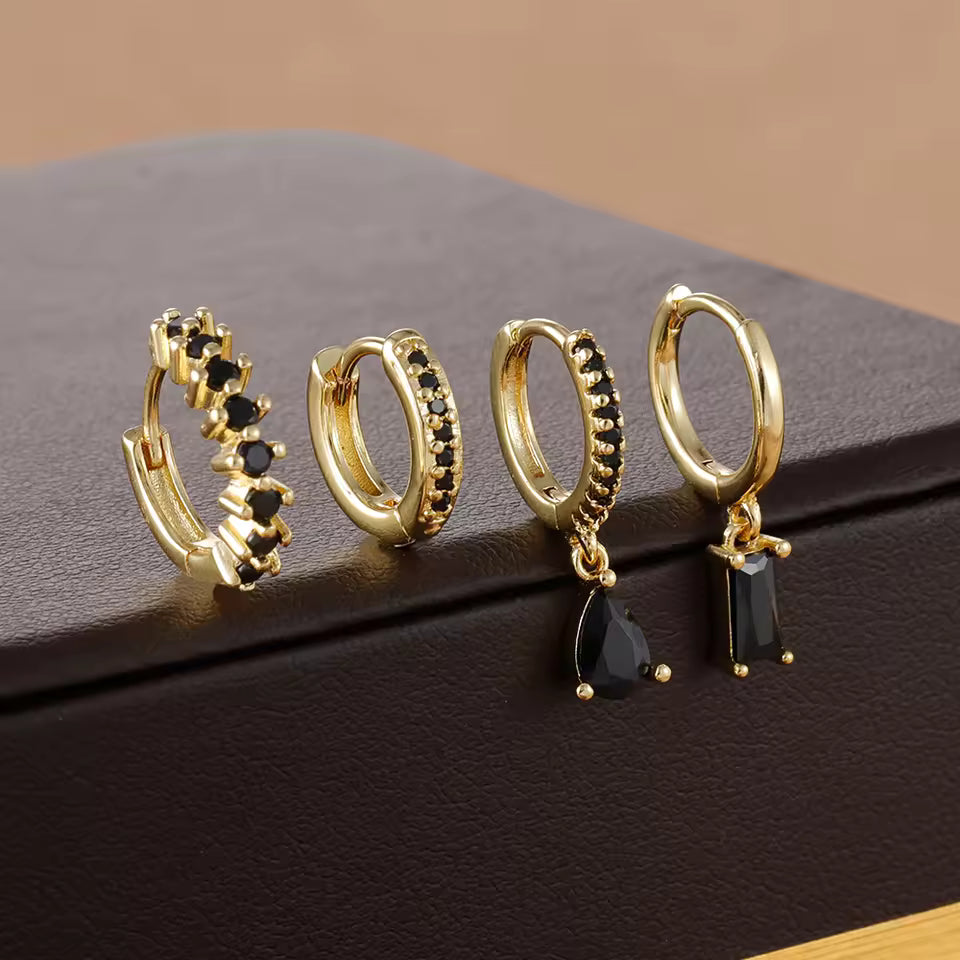 Korean Stainless Steel Zircon Water Drop Piercing Earrings Set For Women Simple Huggie Square Hoop Earring Fashion Jewelry