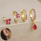 Korean Stainless Steel Zircon Water Drop Piercing Earrings Set For Women Simple Huggie Square Hoop Earring Fashion Jewelry