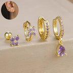 Korean Stainless Steel Zircon Water Drop Piercing Earrings Set For Women Simple Huggie Square Hoop Earring Fashion Jewelry