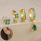 Korean Stainless Steel Zircon Water Drop Piercing Earrings Set For Women Simple Huggie Square Hoop Earring Fashion Jewelry