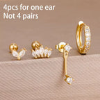 Korean Stainless Steel Zircon Water Drop Piercing Earrings Set For Women Simple Huggie Square Hoop Earring Fashion Jewelry