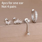 Korean Stainless Steel Zircon Water Drop Piercing Earrings Set For Women Simple Huggie Square Hoop Earring Fashion Jewelry