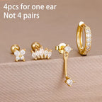 Korean Stainless Steel Zircon Water Drop Piercing Earrings Set For Women Simple Huggie Square Hoop Earring Fashion Jewelry