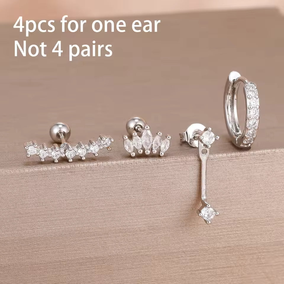 Korean Stainless Steel Zircon Water Drop Piercing Earrings Set For Women Simple Huggie Square Hoop Earring Fashion Jewelry