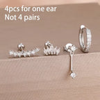 Korean Stainless Steel Zircon Water Drop Piercing Earrings Set For Women Simple Huggie Square Hoop Earring Fashion Jewelry