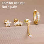 Korean Stainless Steel Zircon Water Drop Piercing Earrings Set For Women Simple Huggie Square Hoop Earring Fashion Jewelry