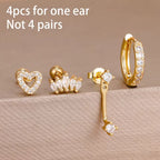 Korean Stainless Steel Zircon Water Drop Piercing Earrings Set For Women Simple Huggie Square Hoop Earring Fashion Jewelry
