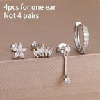 Korean Stainless Steel Zircon Water Drop Piercing Earrings Set For Women Simple Huggie Square Hoop Earring Fashion Jewelry
