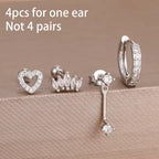 Korean Stainless Steel Zircon Water Drop Piercing Earrings Set For Women Simple Huggie Square Hoop Earring Fashion Jewelry