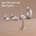 Korean Stainless Steel Zircon Water Drop Piercing Earrings Set For Women Simple Huggie Square Hoop Earring Fashion Jewelry