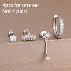 Korean Stainless Steel Zircon Water Drop Piercing Earrings Set For Women Simple Huggie Square Hoop Earring Fashion Jewelry