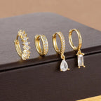 Korean Stainless Steel Zircon Water Drop Piercing Earrings Set For Women Simple Huggie Square Hoop Earring Fashion Jewelry