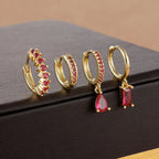 Korean Stainless Steel Zircon Water Drop Piercing Earrings Set For Women Simple Huggie Square Hoop Earring Fashion Jewelry