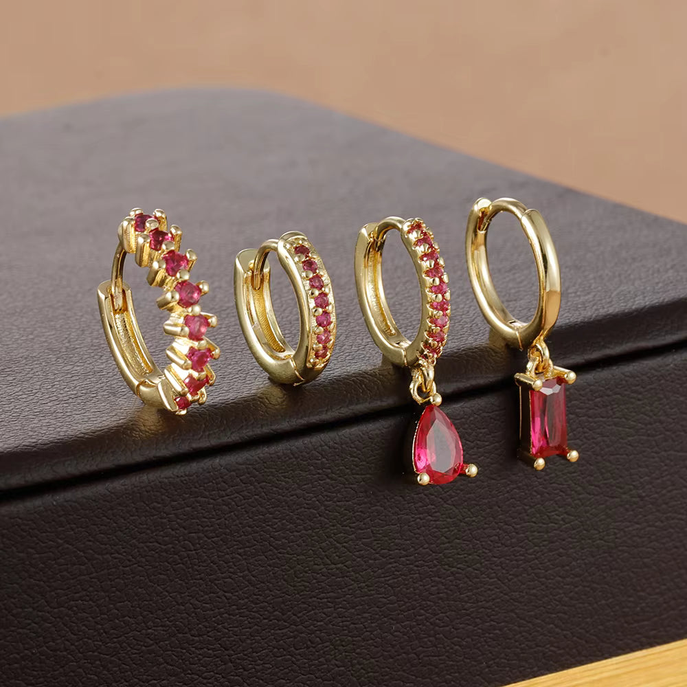 Korean Stainless Steel Zircon Water Drop Piercing Earrings Set For Women Simple Huggie Square Hoop Earring Fashion Jewelry