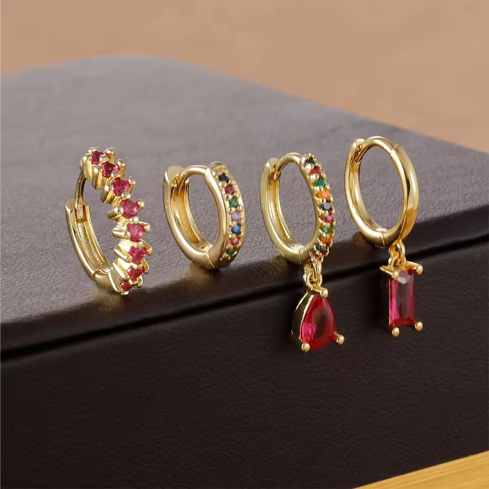 Korean Stainless Steel Zircon Water Drop Piercing Earrings Set For Women Simple Huggie Square Hoop Earring Fashion Jewelry