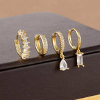 Korean Stainless Steel Zircon Water Drop Piercing Earrings Set For Women Simple Huggie Square Hoop Earring Fashion Jewelry