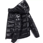 Men's Winter Shiny High Street Puffer Bomber Jacket Hooded Stand Collar Reversible Design Outdoor