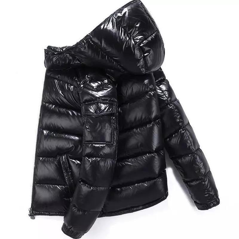 Men's Winter Shiny High Street Puffer Bomber Jacket Hooded Stand Collar Reversible Design Outdoor