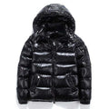 Men's Winter Shiny High Street Puffer Bomber Jacket Hooded Stand Collar Reversible Design Outdoor