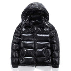 Men's Winter Shiny High Street Puffer Bomber Jacket Hooded Stand Collar Reversible Design Outdoor