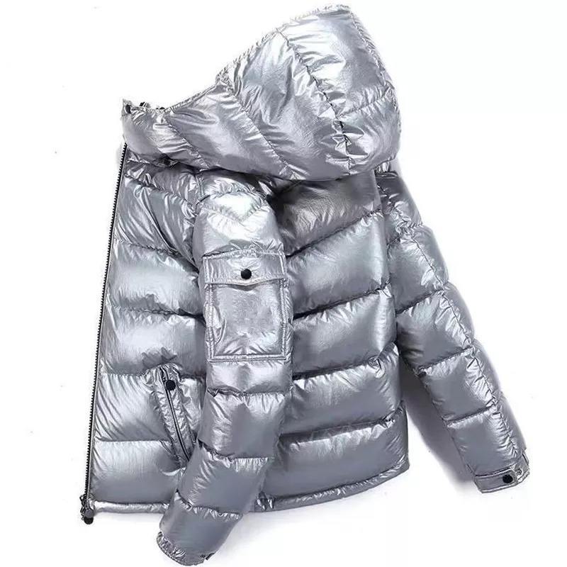 Men's Winter Shiny High Street Puffer Bomber Jacket Hooded Stand Collar Reversible Design Outdoor