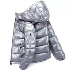 Men's Winter Shiny High Street Puffer Bomber Jacket Hooded Stand Collar Reversible Design Outdoor