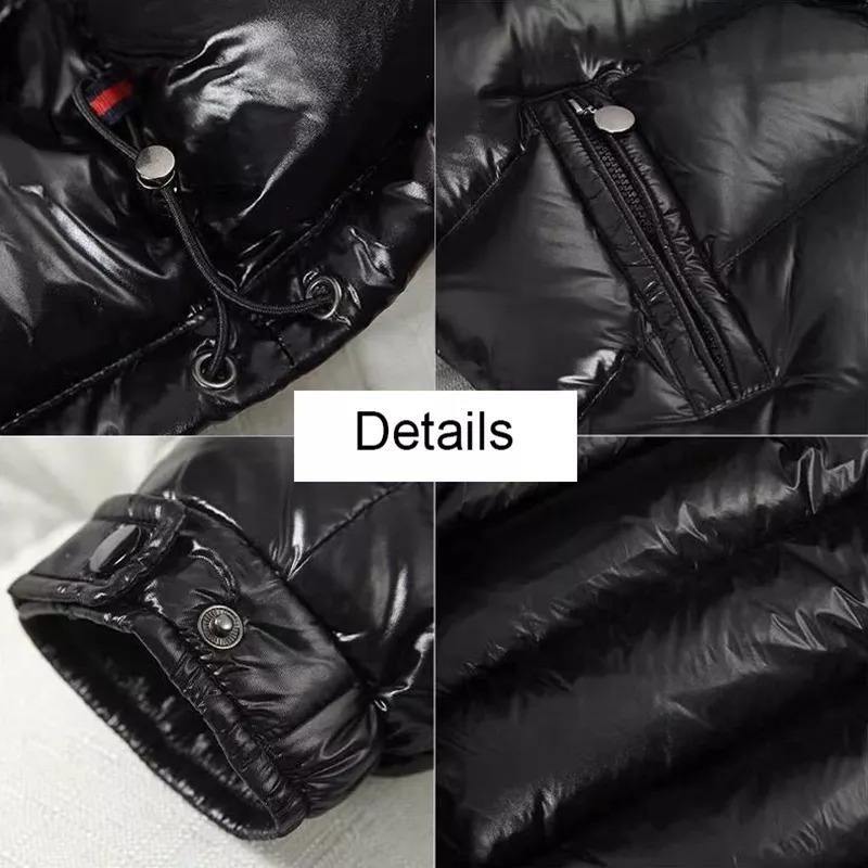 Men's Winter Shiny High Street Puffer Bomber Jacket Hooded Stand Collar Reversible Design Outdoor