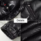 Men's Winter Shiny High Street Puffer Bomber Jacket Hooded Stand Collar Reversible Design Outdoor