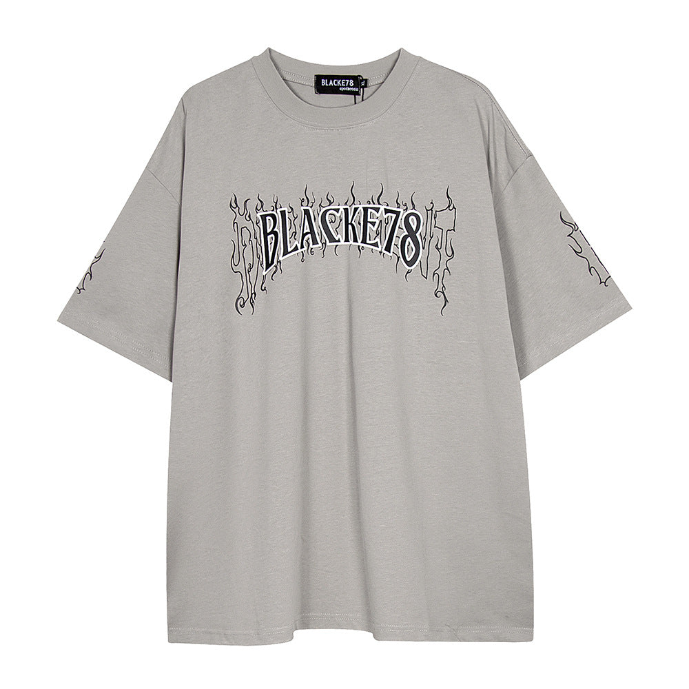 Casual Creative Letters Flame Print T-shirt Men