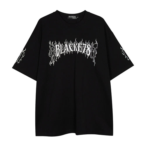 Casual Creative Letters Flame Print T-shirt Men