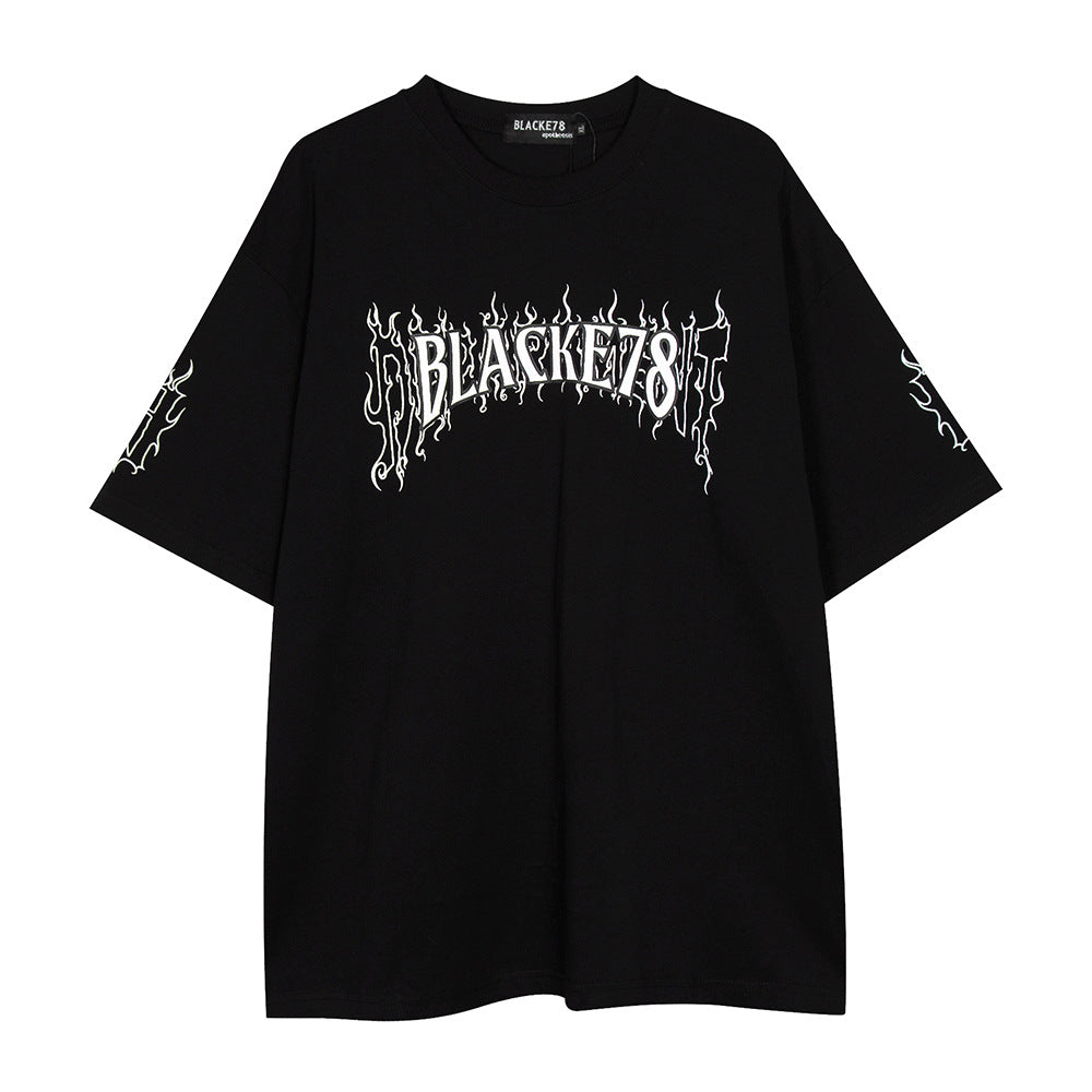 Casual Creative Letters Flame Print T-shirt Men
