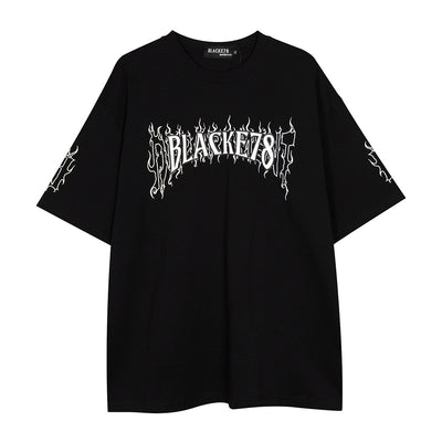Casual Creative Letters Flame Print T-shirt Men