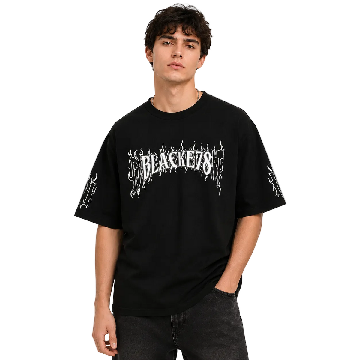 Casual Creative Letters Flame Print T-shirt Men