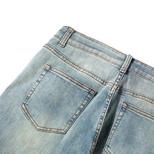 Casual Fashion Personalized Washed Worn Jeans Men