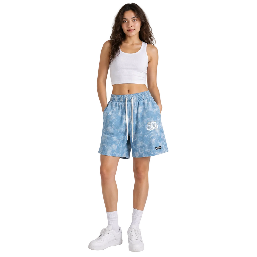 Casual Tie-Dye Washed Denim Five-Point Shorts For Men And Women