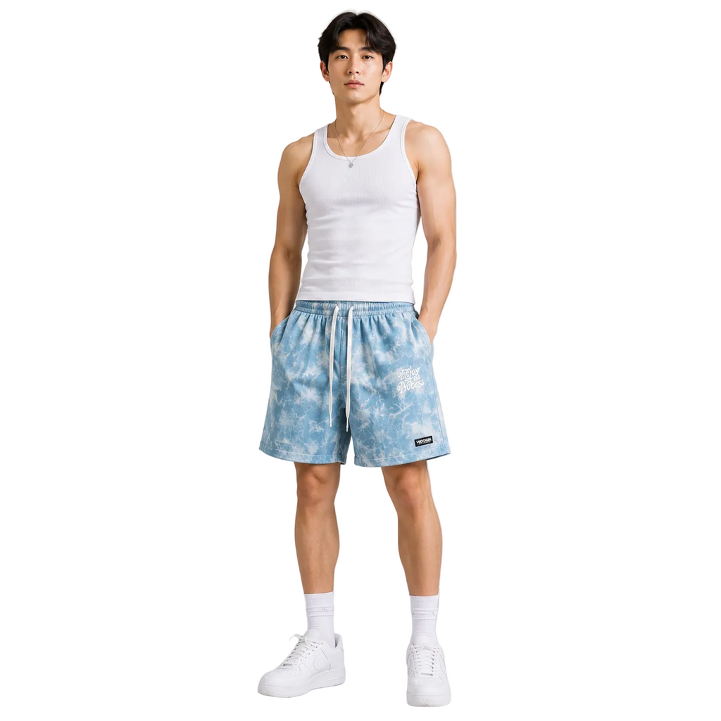 Casual Tie-Dye Washed Denim Five-Point Shorts For Men And Women