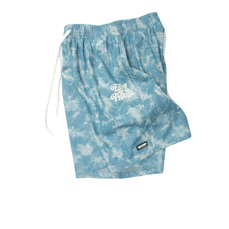 Casual Tie-Dye Washed Denim Five-Point Shorts For Men And Women