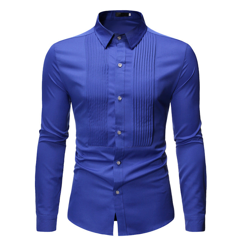 Classic Royal Blue Wedding Tuxedo Dress Shirt For Men