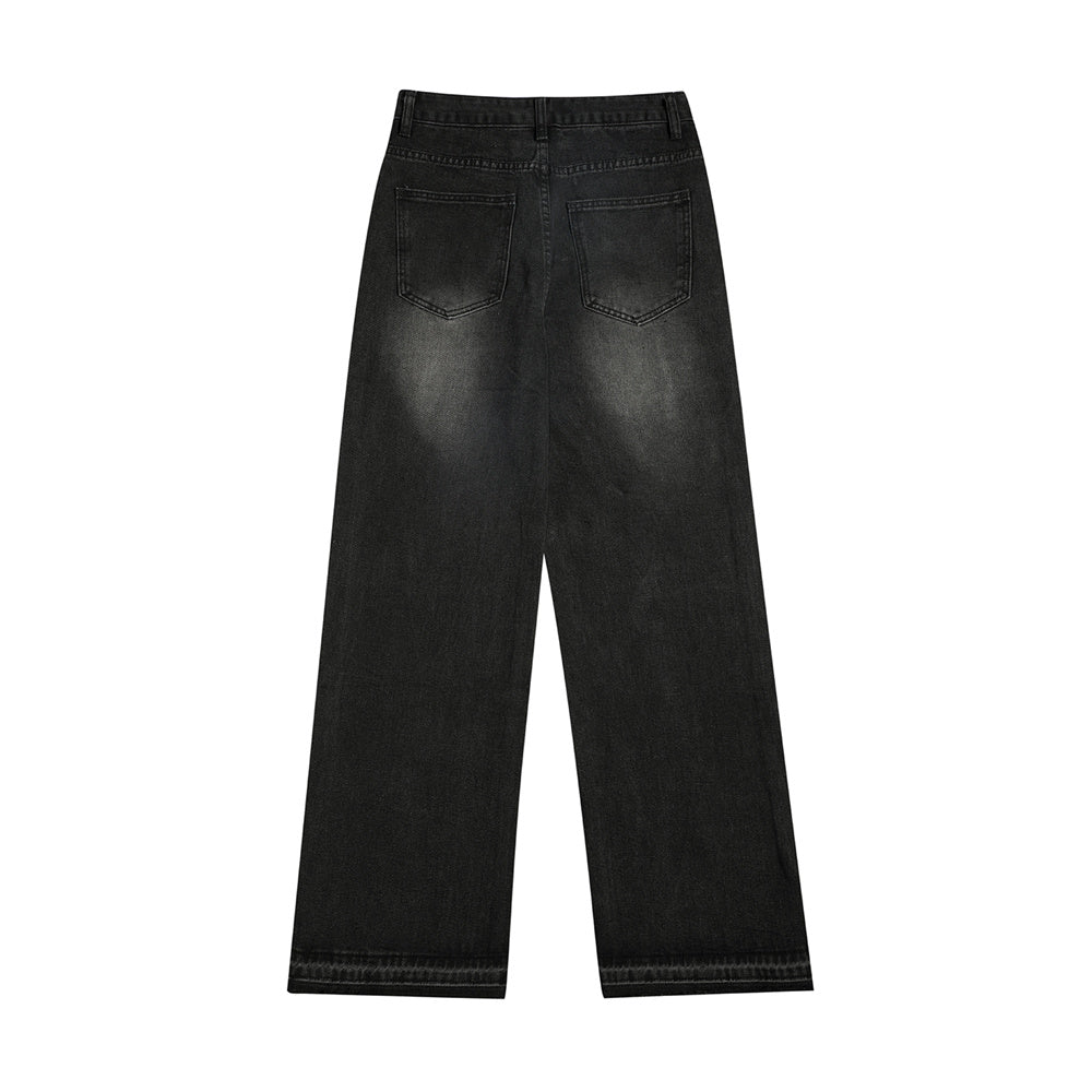 Contemporary Ripped Knee Denim Straight-leg Pants Men
