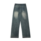 Contemporary Ripped Knee Denim Straight-leg Pants Men 