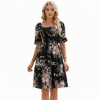 Elegant Floral-print Princess-sleeve Dress For Women