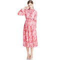 French Floral Chiffon Long Sleeve High Waist Maxi Dress