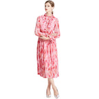 French Floral Chiffon Long Sleeve High Waist Maxi Dress