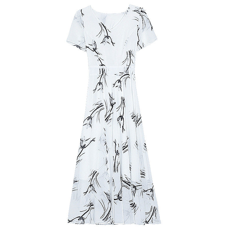 Green Floral Chiffon A-Line High Waist Maxi Dress
