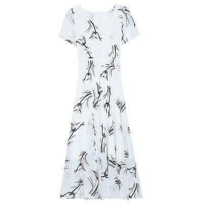 Green Floral Chiffon A-Line High Waist Maxi Dress