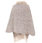 Women's Leopard Print Faux Fur Shawl with Tassels – Elegant Winter Wrap