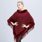 Women's Leopard Print Fur Poncho with Fringed Hem – Edinburgh-Inspired Winter Fashion