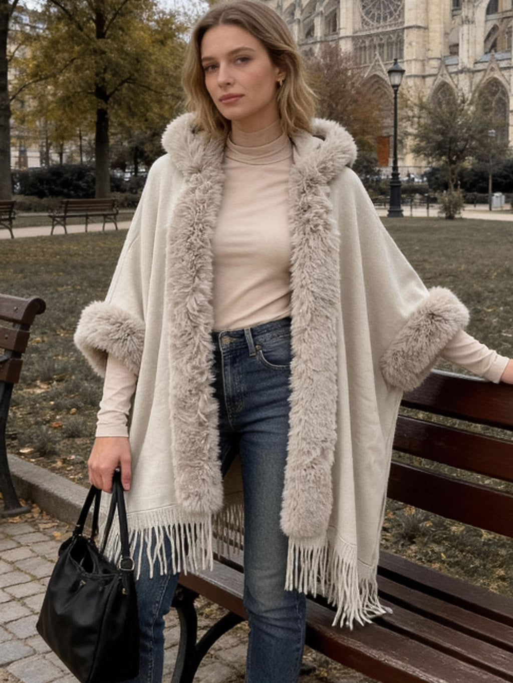 Hot Selling Women's Hooded Winter Cape with Faux Fur Trim – Elegant Poncho Coat Edinburgh Style