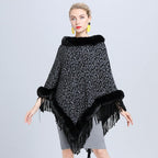 Women's Leopard Print Fur Poncho with Fringed Hem – Edinburgh-Inspired Winter Fashion